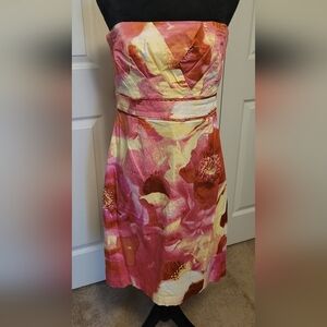 New York Co Pink Red Yellow Floral STRAPLESS DRESS SIZE 8